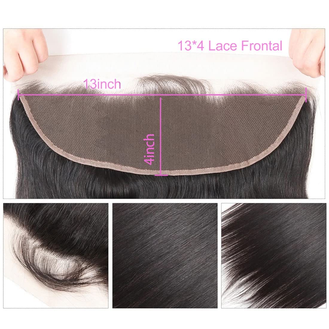 Lace Frontals 13x4 Transparent Lace Frontal Closure Human Hair Frontals Pre Plucked with Natural Hairline Ear to Ear Straight Closure Natural Color 14 Inch - Image 3