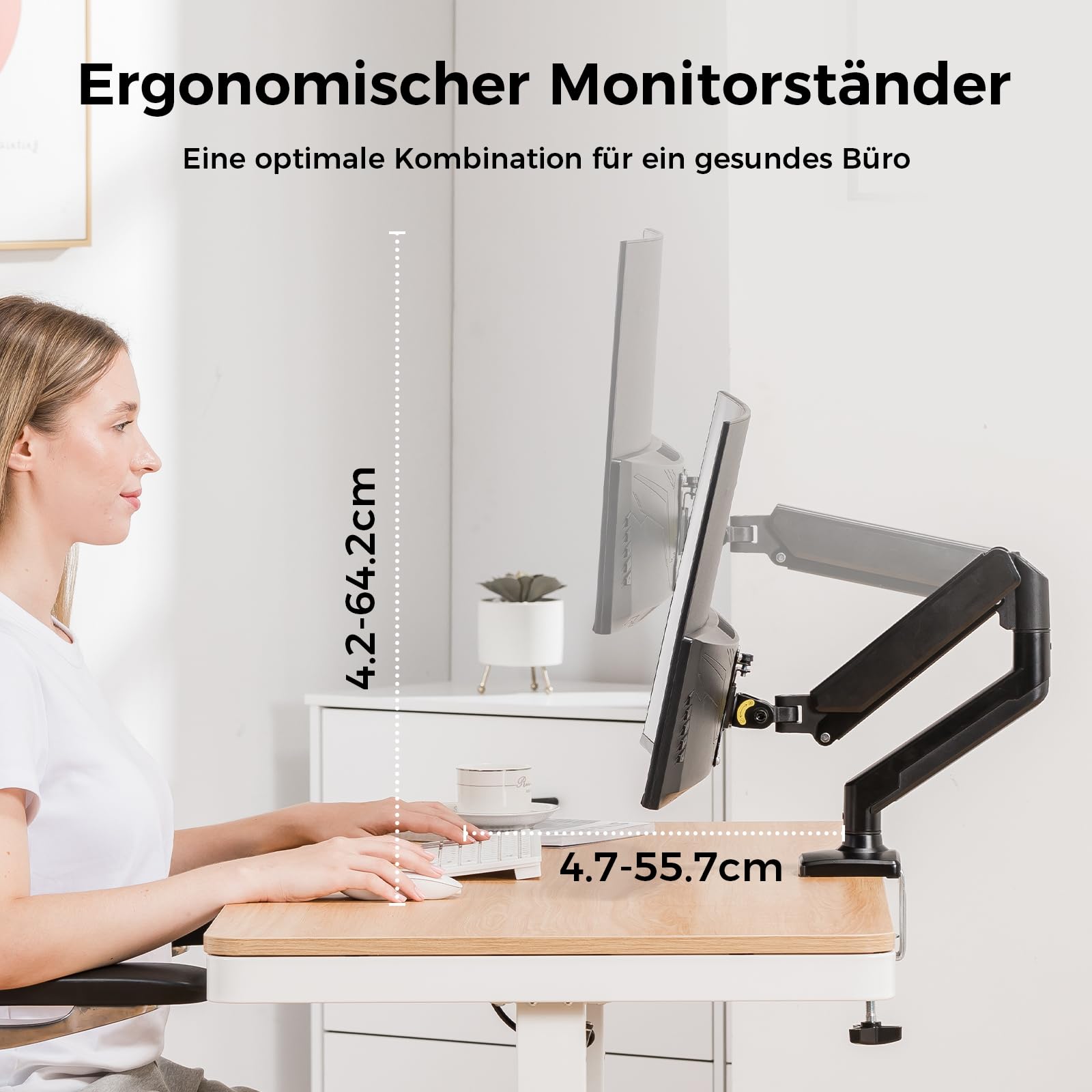 GTPLAYER Supporto per monitor per monitor da 13 a 32 pollici, supporto singolo per braccio per monitor da 2 a 10 kg, altezza regolabile con inclinazioni, girevole, girevole, VESA 75 e 100 mm