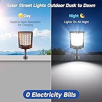 Vista 2 de Solar Street Lights Outdoor, 6500K Outside Waterproof LED Street Light Dusk to Dawn, Wide Angle Lamps with Motion Sensor & Remote Control, Solar