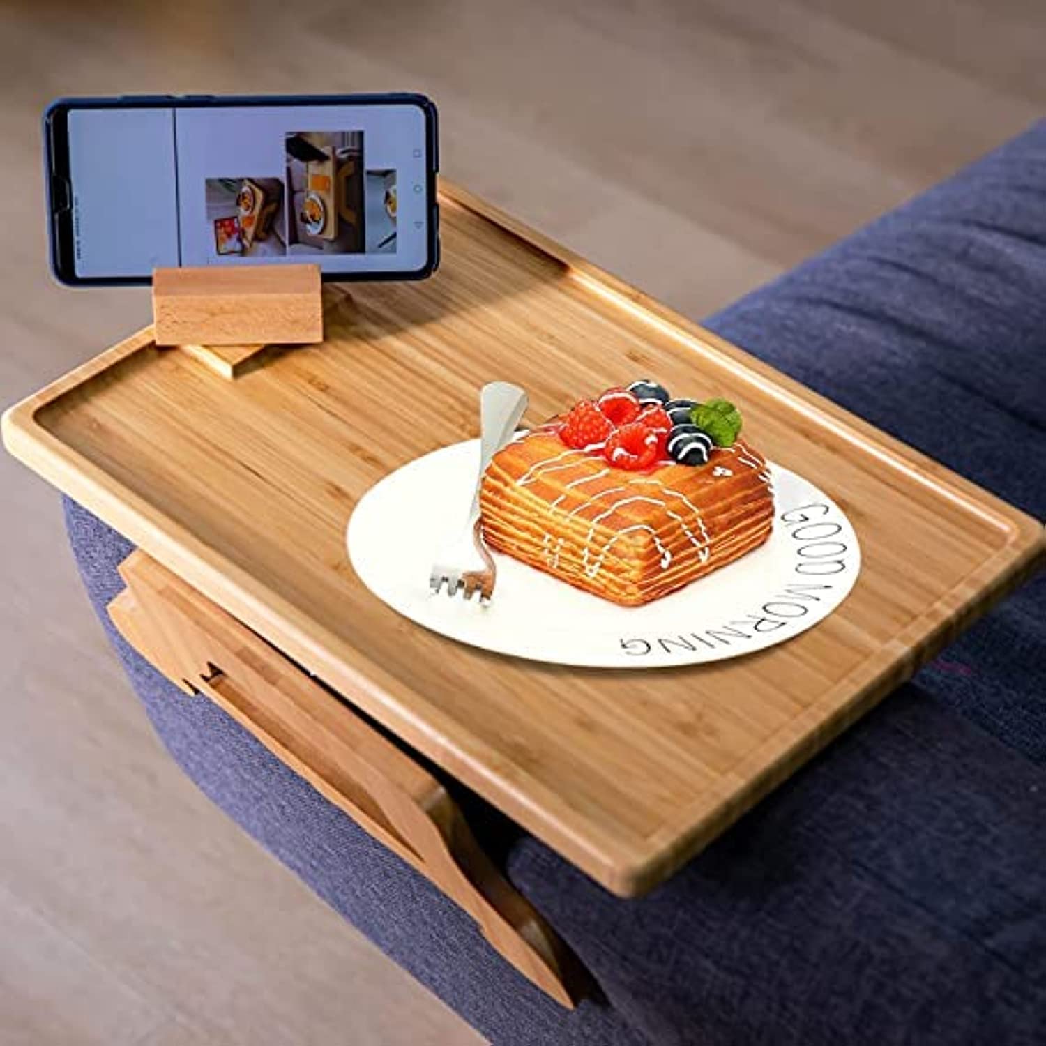 Happy ShoppingHS Sofa Arm Clip Table - Foldable Tray for Couch Armrest - Wood Side Table