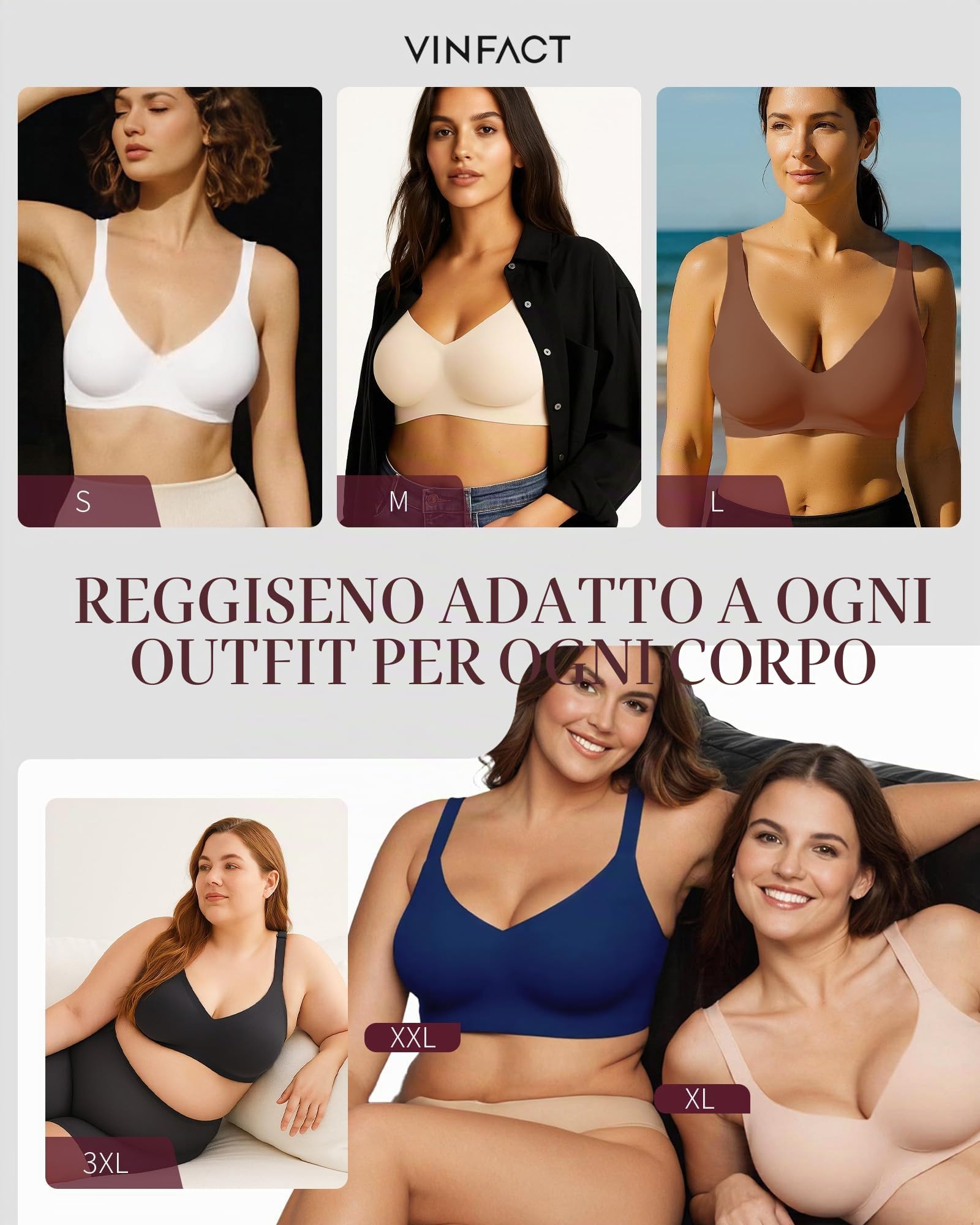 Vinfact V Collo Reggiseno Senza Ferretto Super Morbido e Traspirante Reggiseno Reggiseni Donna per Dormire Imbottito Senza Cuciture Alto Sostegno T-Shirt Bralette con Estensione Reggiseno