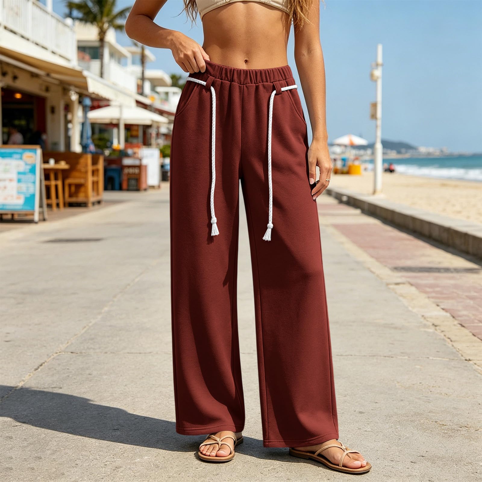 Pantaloni Donna Invernale Comodi Vita Alta Pantaloni Larghi A Gamba Larga Pantalone con Coulisse E Tasche Elastico Pants alla Moda E Casual Pantalone Dritta Leggeri per attività All'aperto