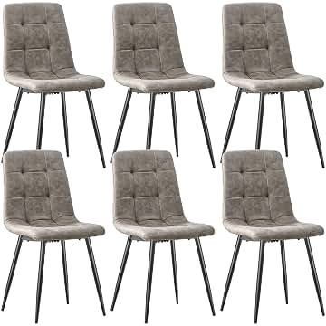 LEWE Juego de 6 sillas de comedor, tapizadas de tela técnica, silla de comedor con respaldo alto, sillas de cocina con patas de metal para comedor, cocina y salón