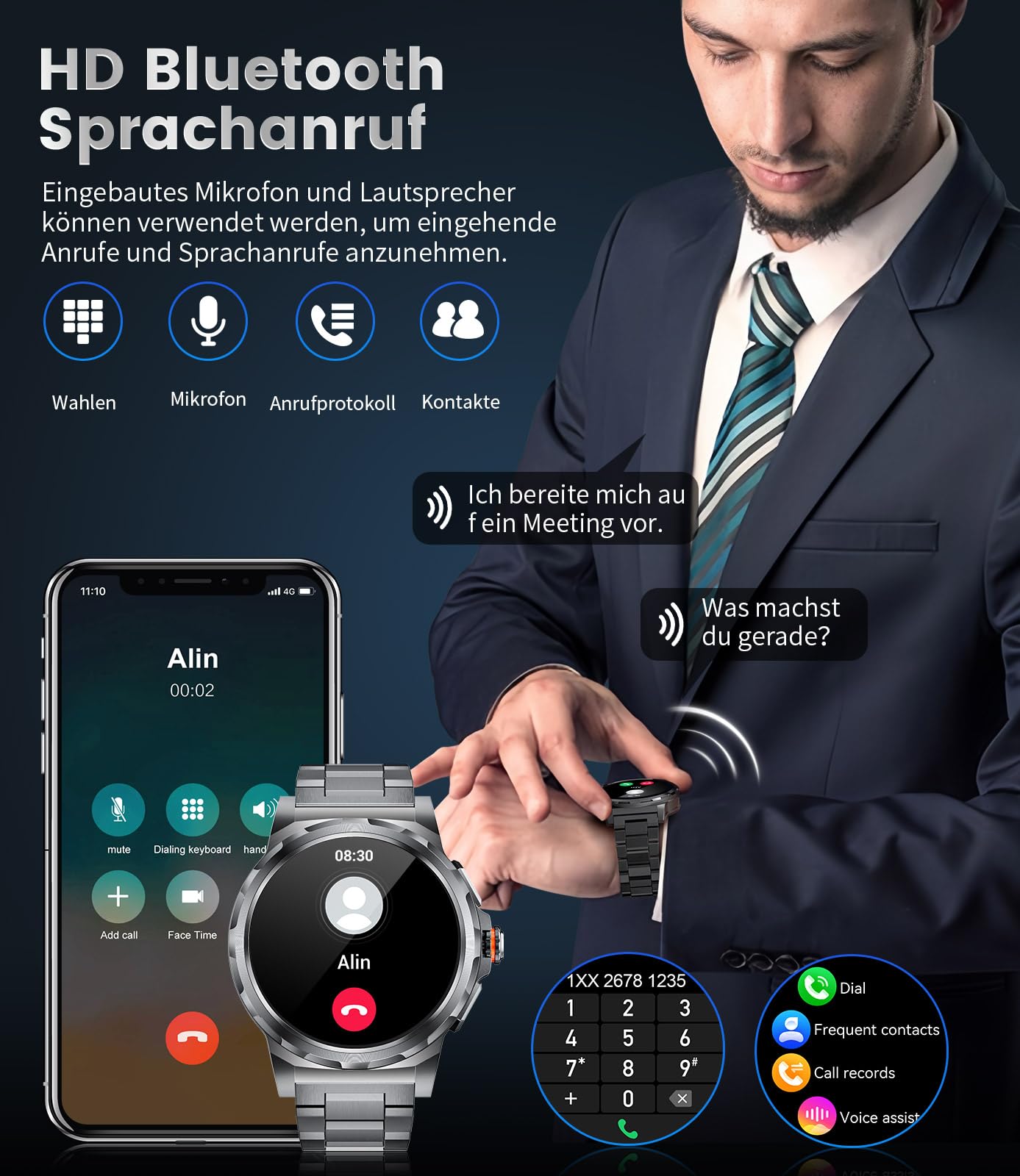 LIGE Smartwatch Herren 1,43" AMOLED, 360mAh Bluetooth, IP68, 120+ Sport | HD AMOLED Display, 360mAh Langer Akku, Freisprechen und Nachrichten, Spo2/Herzfrequenz/Schlafüberwachung, für iOS/Android