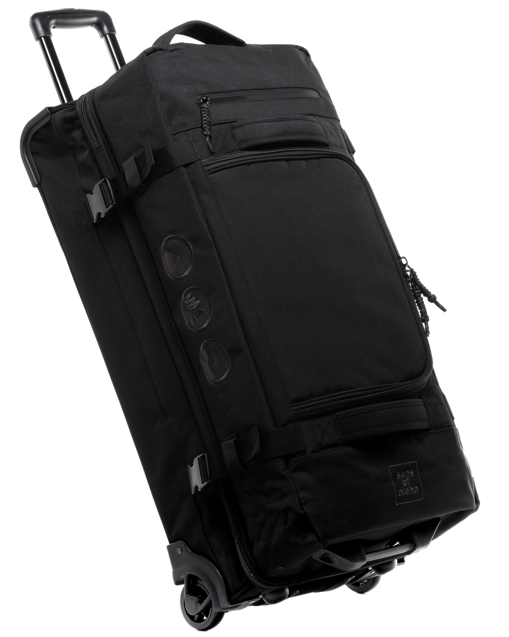 SONS OF ALOHA XL Reisetasche mit 2 Rollen Kane Rollkoffer 80 cm Koffer Sporttasche Reise-Trolley recyceltes Meeresplastik 120L, schwarz