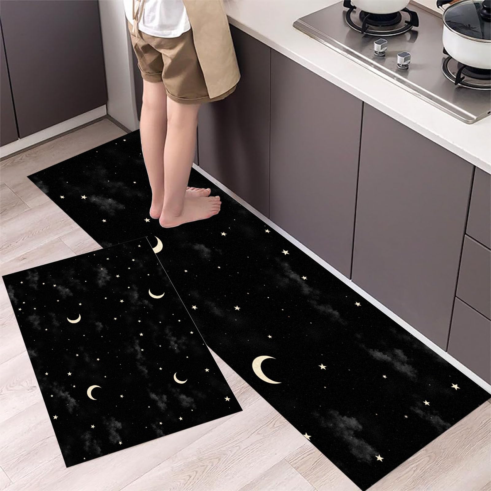 Alfombra de cocina de 2 piezas para el comedor y la entrada, tapete con diseño de lunares