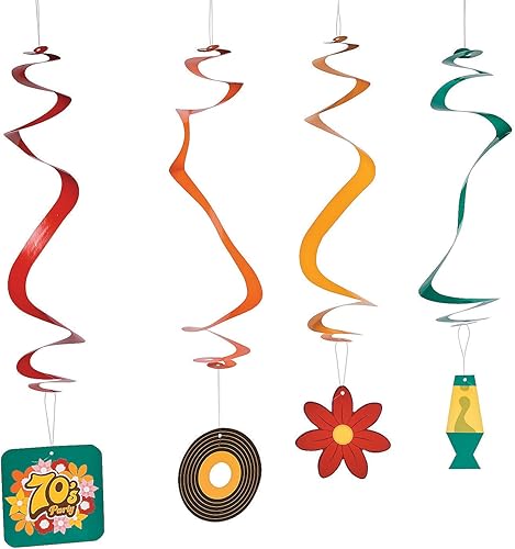 Fun Express - Decoraciones de remolinos colgantes de fiesta de los años 70 de 30 pulgadas - Espirales y remolinos para una divertida decoración de