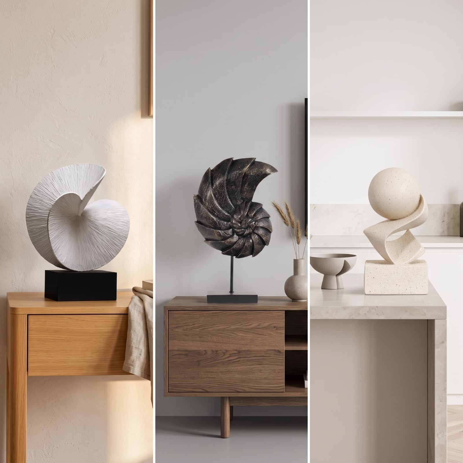 Baoblaze Scultura Foglia Decorativa Ornamento Statua Soprammobile con Base in Resina Sintetica Contemporaneo E Scultorea Adatta per Salone Ingresso Studio Consolle, Smooth Geometric
