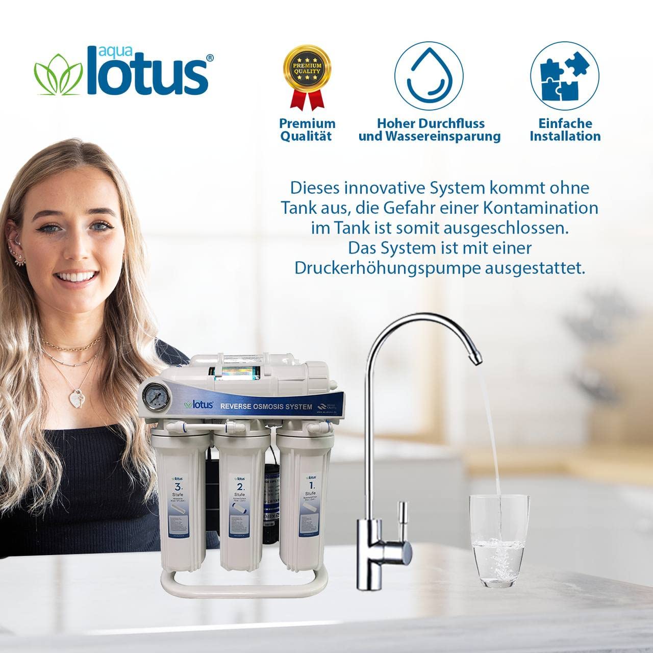 Aqua Lotus - Purificateur d'eau à osmose inverse 600 GPD - Direct Flow - Sans réservoir - Filtre à eau potable