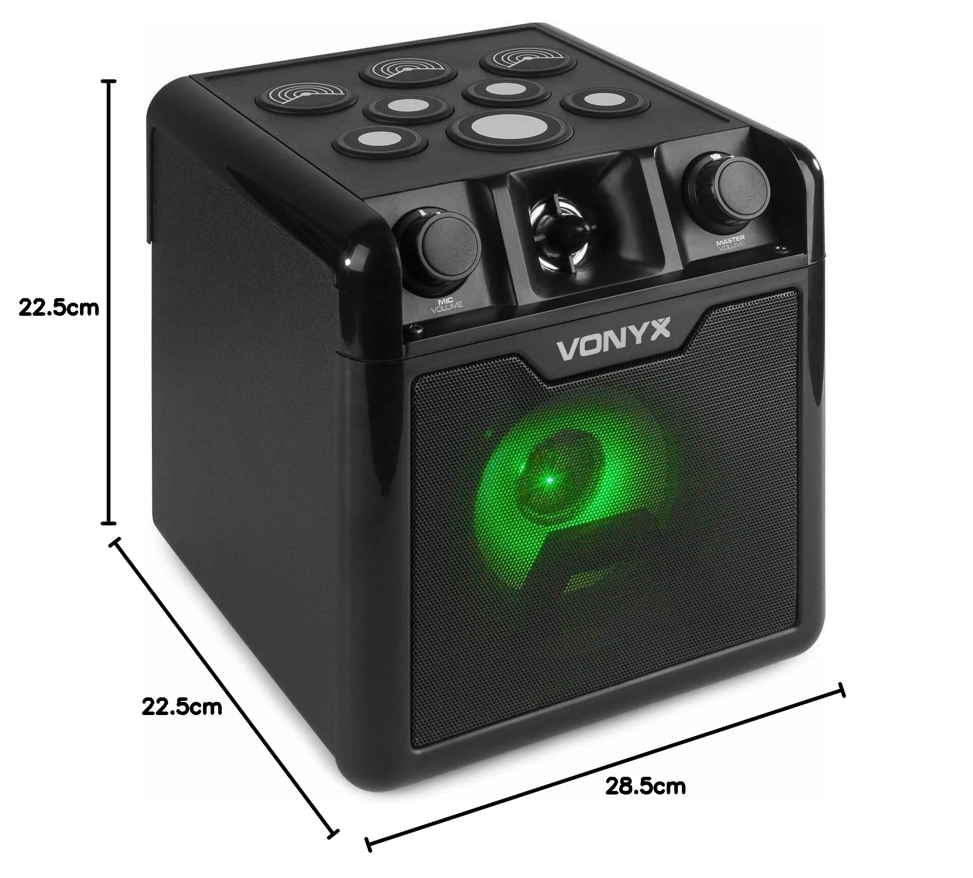 Vonyx SBS50B-DRUM Karaoke Maschine für Kinder mit Drum Pads, inkl. Mikrofon, Bluetooth, Party Lautsprecher mit Fingertrommel, Akku Lautsprecher, Percussion Felder, Karaoke Anlage, Musik Box, Schwarz
