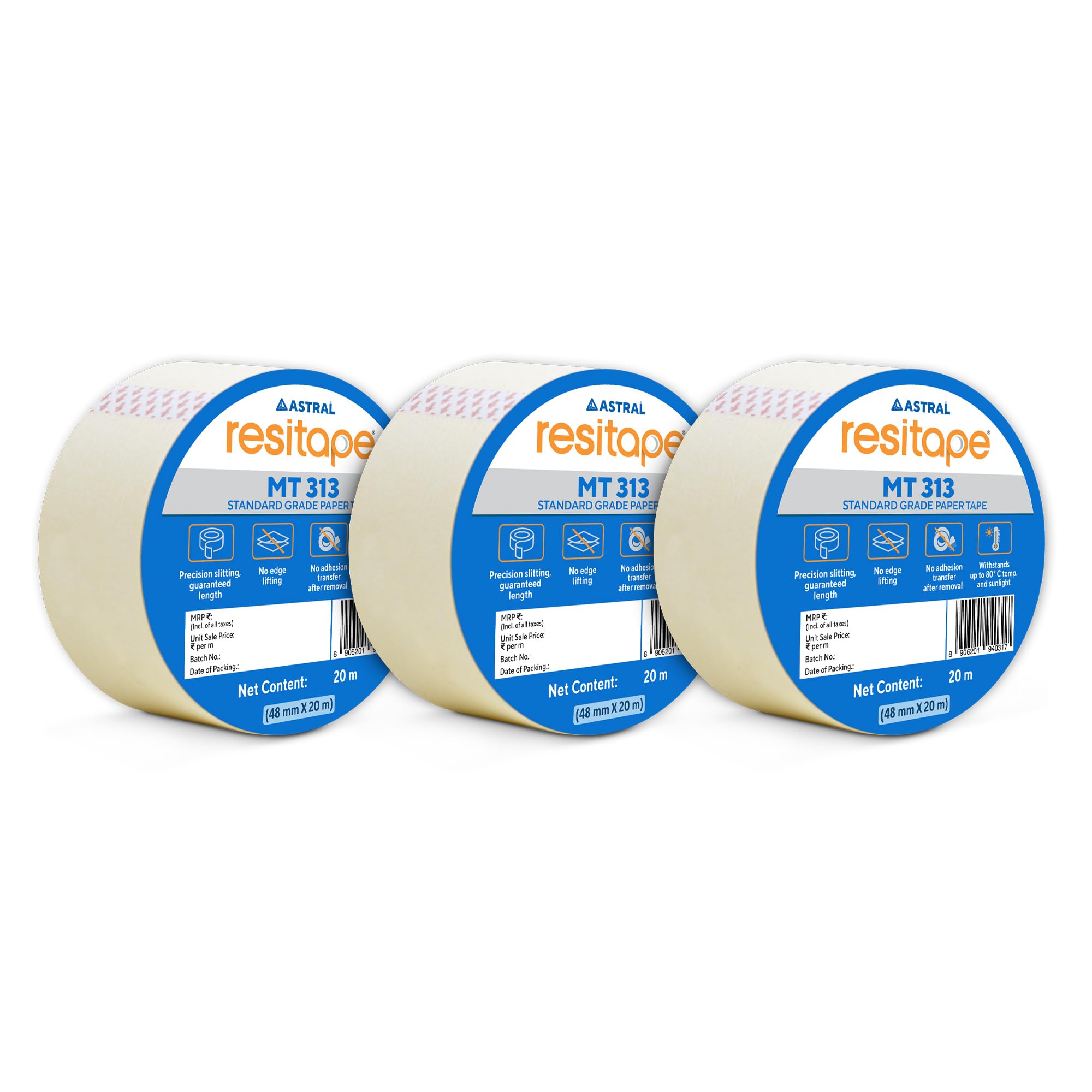 Resitape ASTRAL MT (313) 48 MM X 20 MTR X 3 PCS, ECO-FRIENDLY, EASY-TEAR MASKING TAPE, LONG HOLDING TIME, RESIDUE-FREE REMOVAL, MULTI-SURFACE USE-image-18