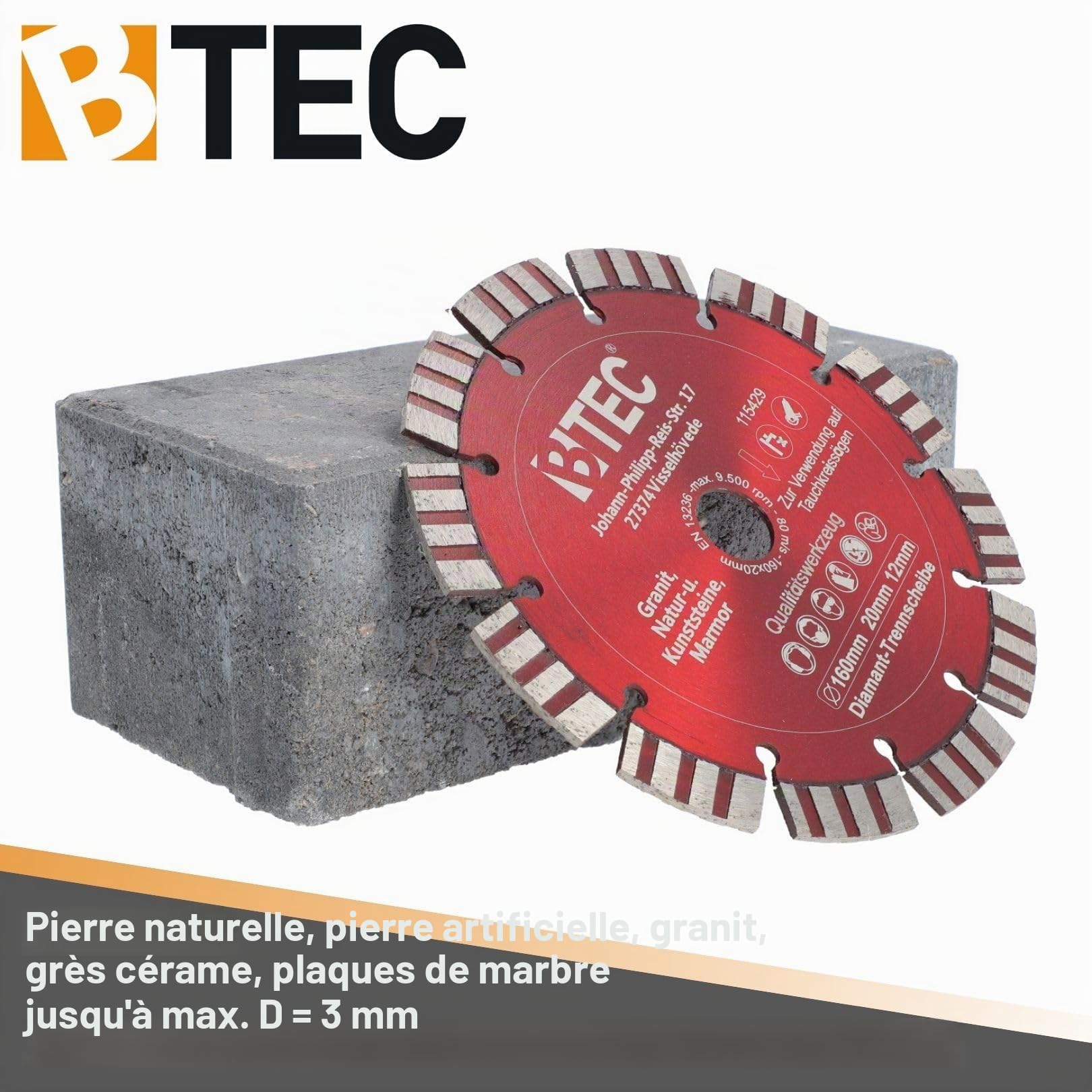 Lame de scie plongeante diamantée Ø 160 mm Alésage 20 mm