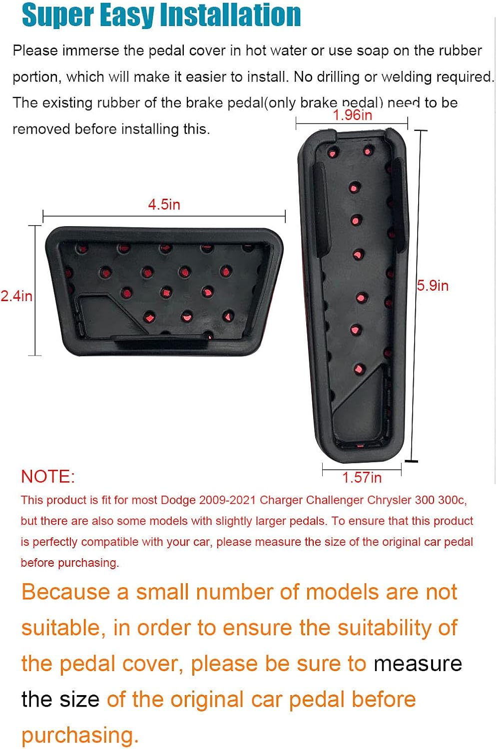 LEXLEY 2PCS Anti-Slip Aluminum Brake Gas Pedal Pads,Auto No Drilling Accelerator Pedal Covers For Dodge 2009-2023 Charger Challenger Chrysler 300 300c-BLUE