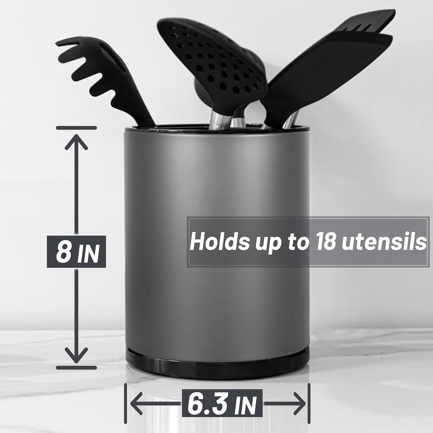 Kitchen Utensil Holder for Countertop 360° Rotating Utensil Caddy Extra Large Utensil Crock Cooking Utensil Holder for Kitchen Counter (Dark Grey)
