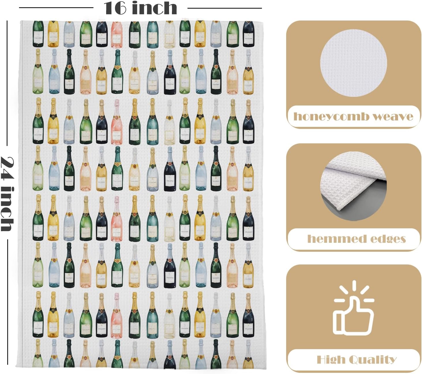 Champagne Lover Kitchen Towels - Champagne Gifts Decorative Waffle Dish Towels, Cocktail Gift Bachelorettes Hand Tea Towel, 16x24 Inch - Image 5