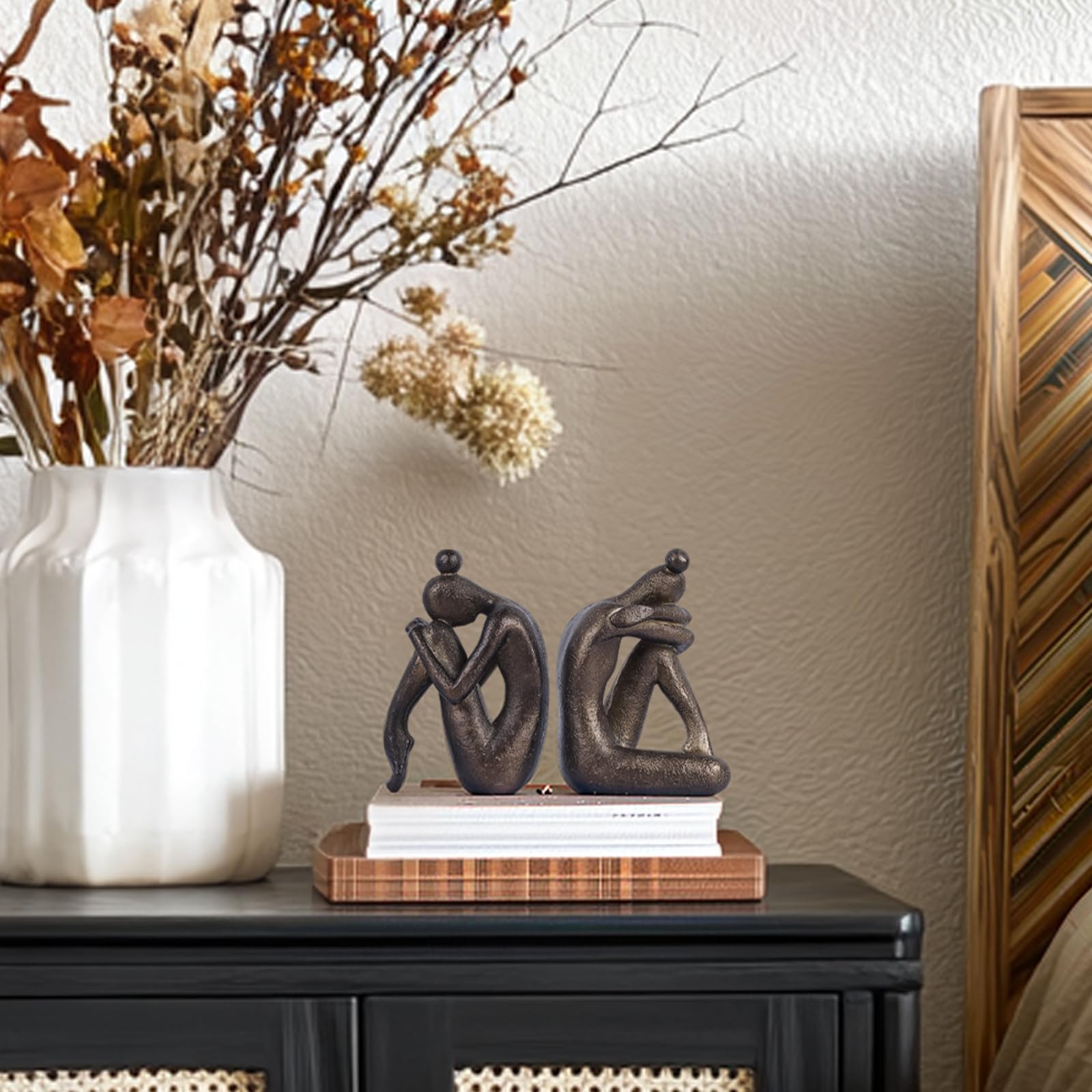 Thinker - Set di 2 fermalibri decorativi per ragazze, moderni, in resina, antiscivolo, per ufficio, soggiorno, studio, libreria creativa, ornamenti da scrivania