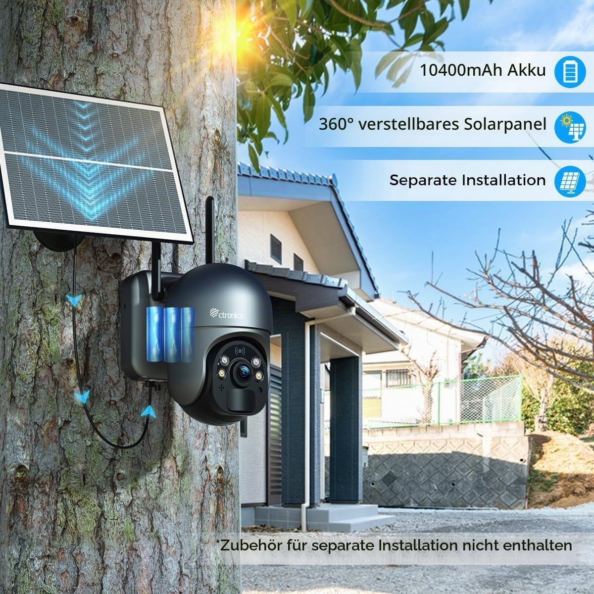 Ctronics 10400 mAh Akku & 6W Solarpanel, 4G Überwachungskamera Aussen Solar
