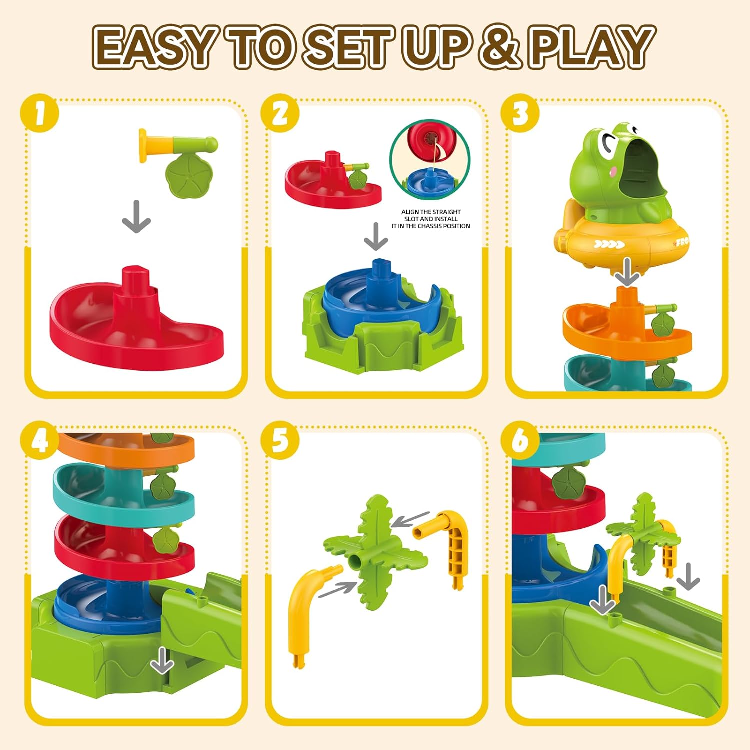 Frog Ball Drop Toy for Kids, 5 Layer Roll Swirling Ball Tower with 12 Balls, Spin and Learn Shoot Balls Drop Montessori Toy, Gifts for Toddler Boys Girls 2 3 4 5 6 7 8+ Years Old (4 Player)