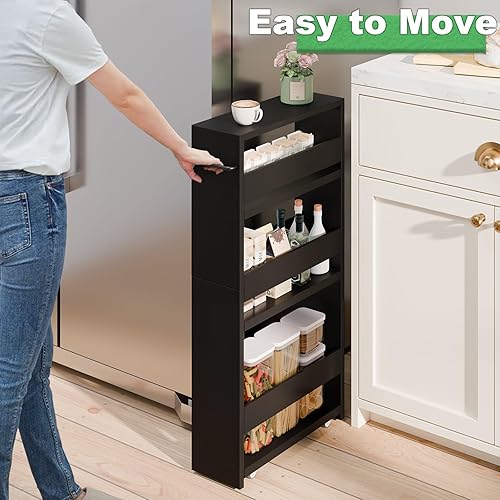 Miniatura 2 de MARTY Carrito de almacenamiento delgado, estantería rodante de 4 niveles con ruedas, carrito de cocina con ruedas, organización de cuarto de