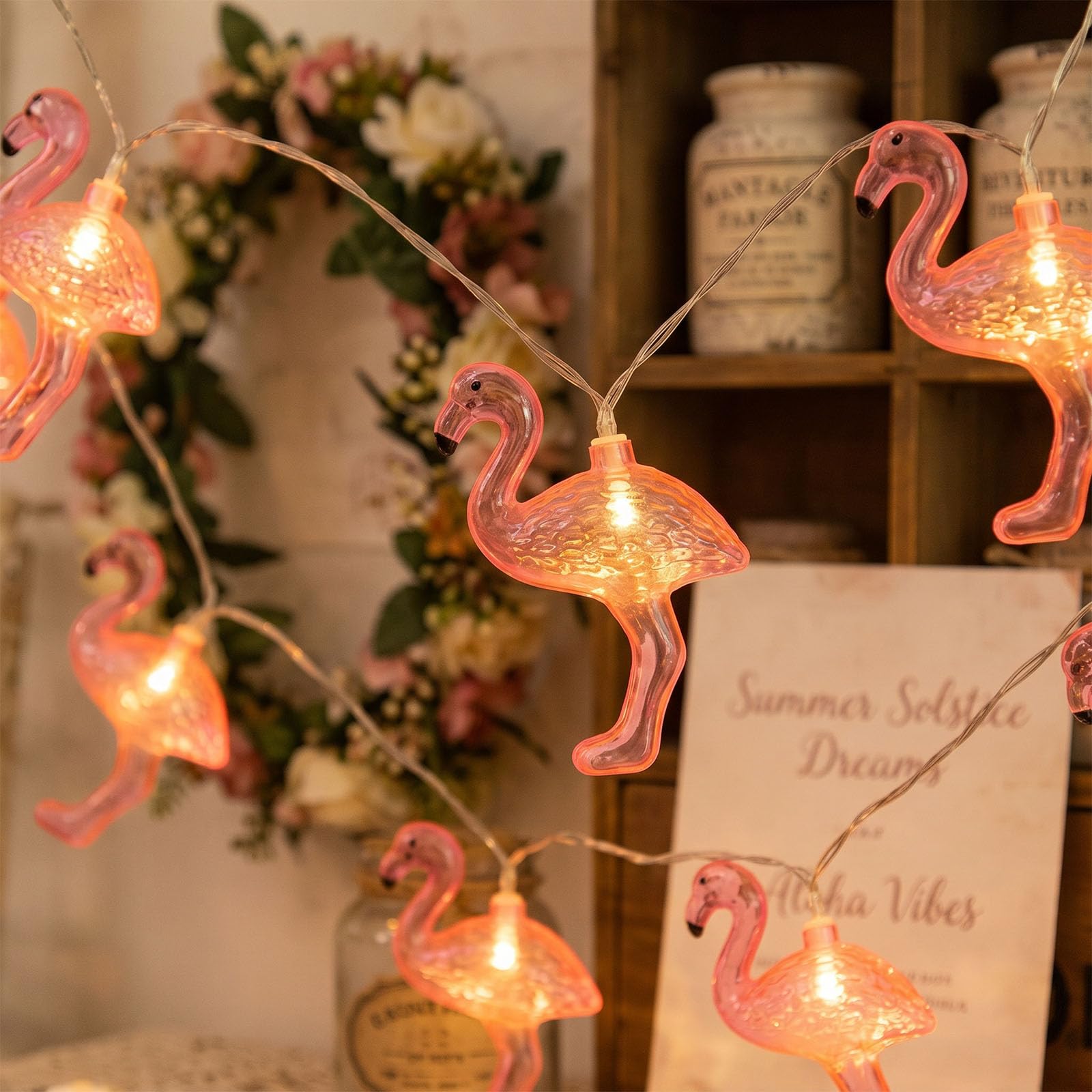 DomeStar Guirlande lumineuse d'extérieur à LED 3 m 20 flamants roses à piles