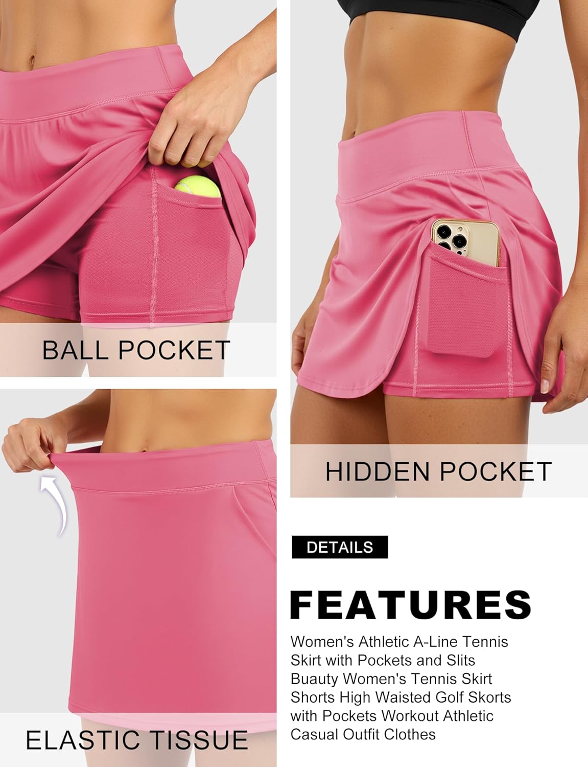 Buauty Women's Tennis Skirt Shorts High Waisted Golf Skorts with Pockets Workout Athletic Casual Outfit Clothes - Image 4