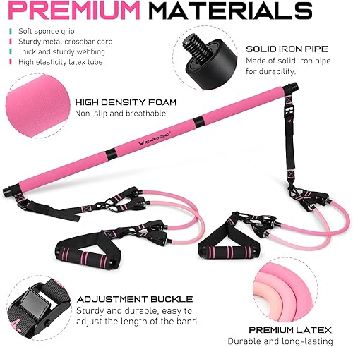 Miniatura 2 de Kit de barra de pilates con bandas de resistencia, barra multifuncional de yoga y pilates con hebilla de ajuste de metal resistente para mujeres y