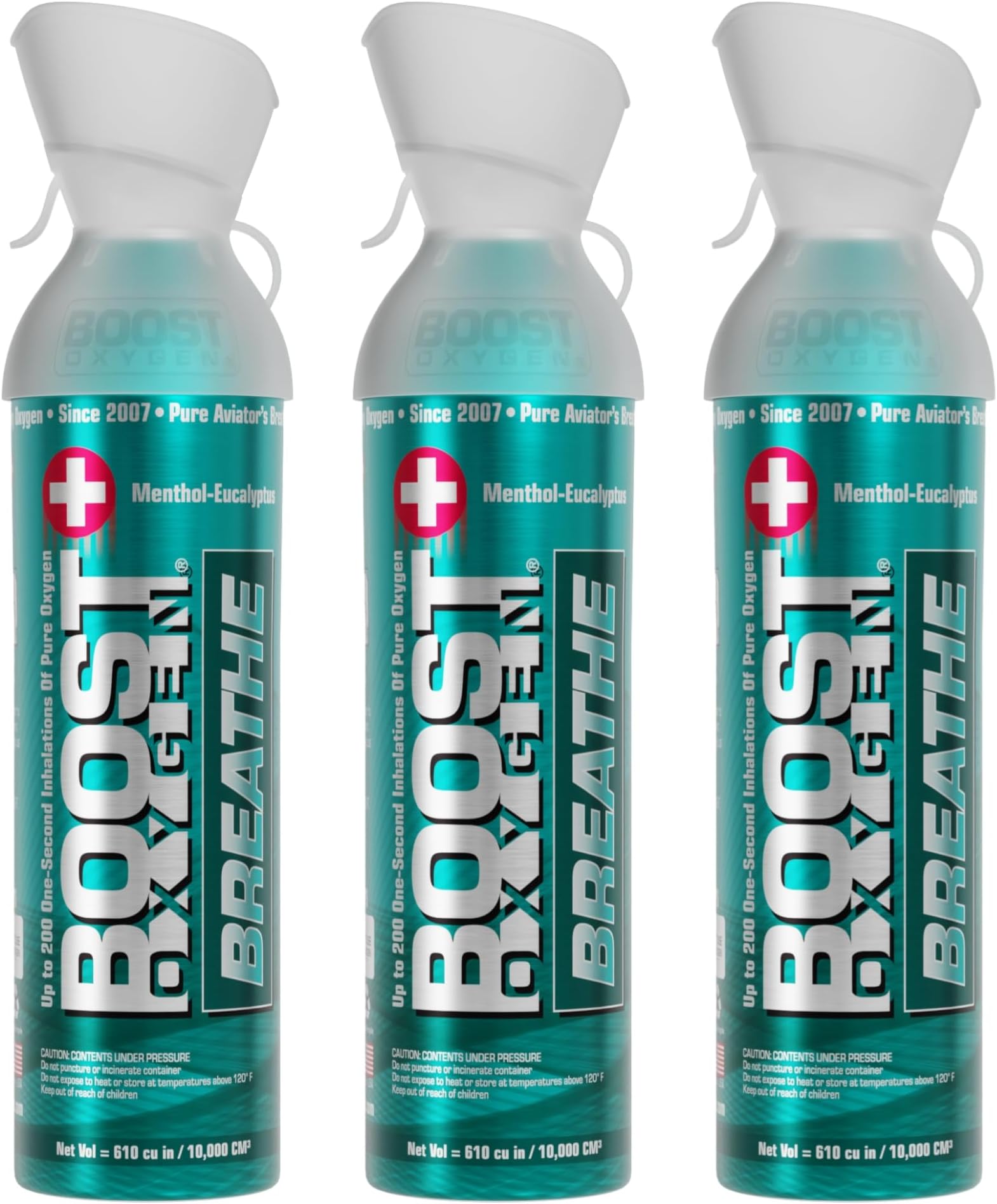 Supplemental Oxygen to Go | All-Natural Respiratory Support for Health, Wellness, Performance, Recovery and Altitude, 10 Liter Canister, Menthol-Eucalyptus, 3-Pack