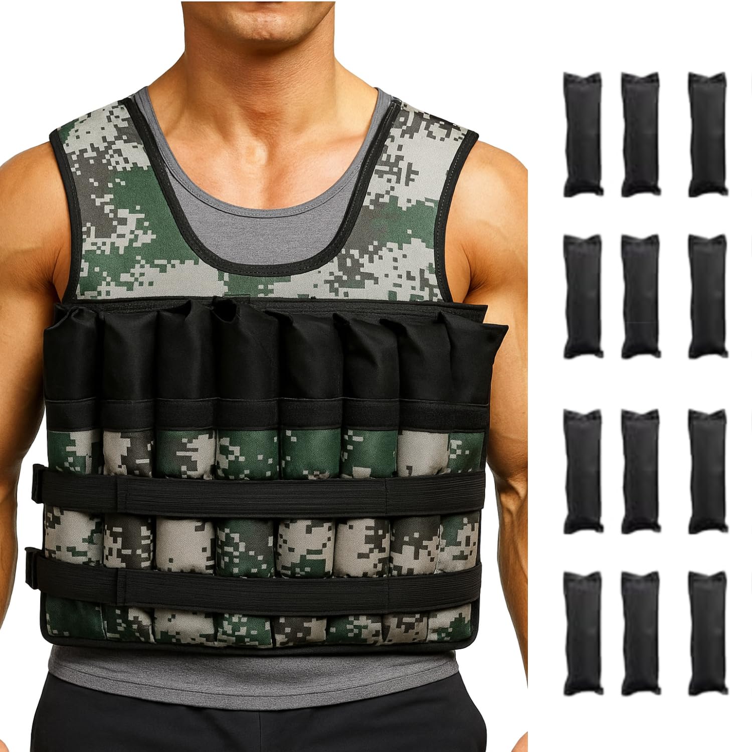 Careopeta 10 Kg Weighted Vest for Men Adjustable Fitness Jacket Workout Equipment for Running, Training with 50 Steel Plates, Crossfit Military Body Weight Vest for Men Women, Gym Equipment-image-22