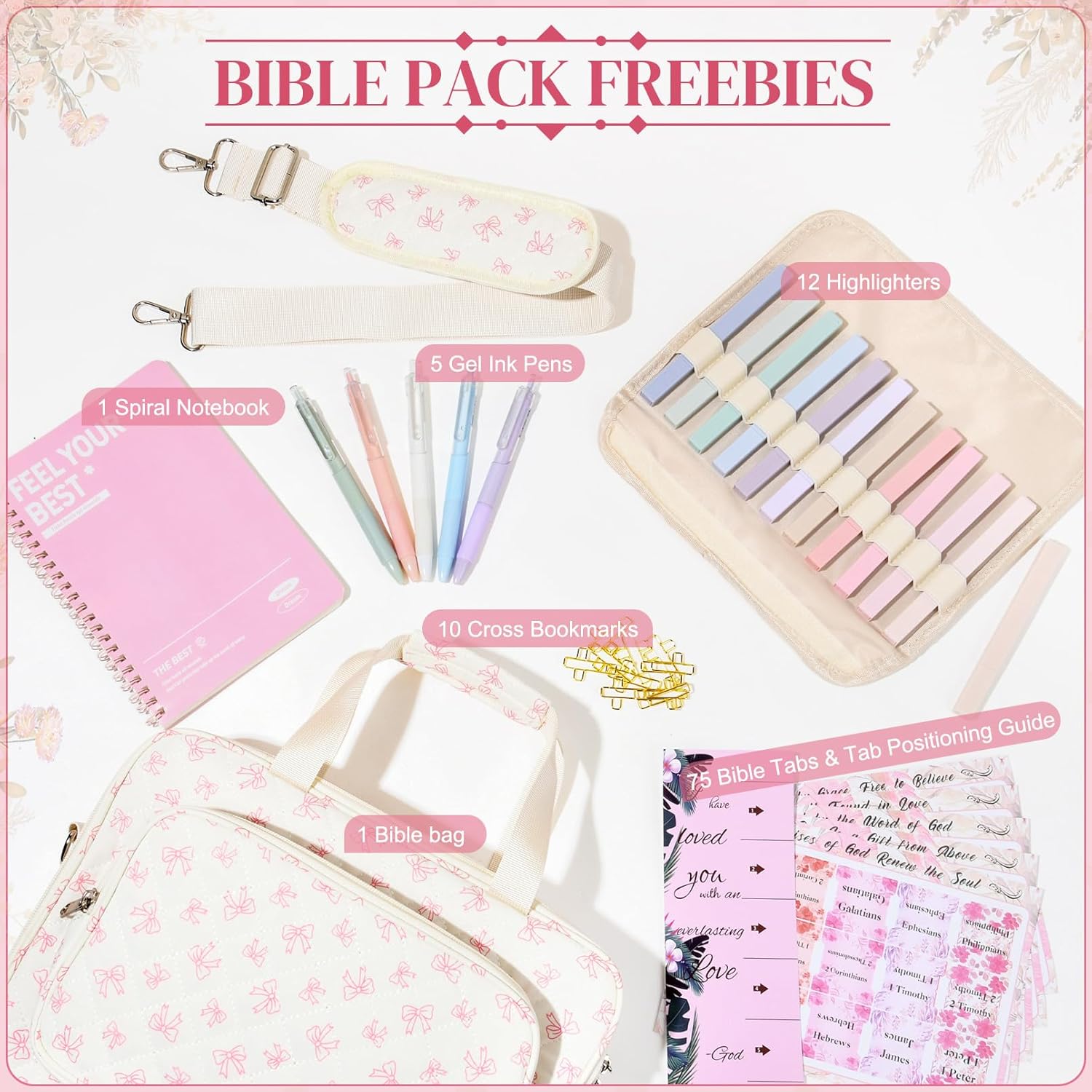Bible Cover Case for Women Large Bible Bag Tote Study Supplies Journaling Kit Book Carrying Case with Highlighters Christian Gifts for Women Mom Friends