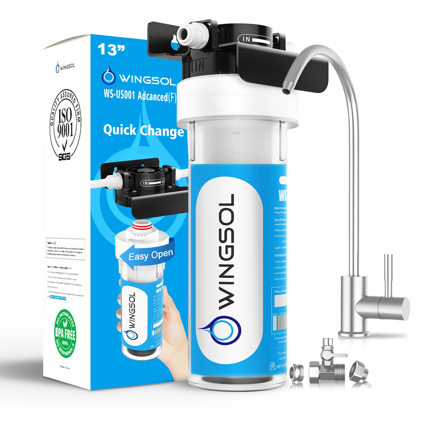 WINGSOL Water Filter for Sink with Faucet, Reduce Heavy Metals/Chlorine/PFAS/PFOA/PFOS/Odor/Sediment, NSF/ANSI 42&53 Improve Taste, EZ Change Life