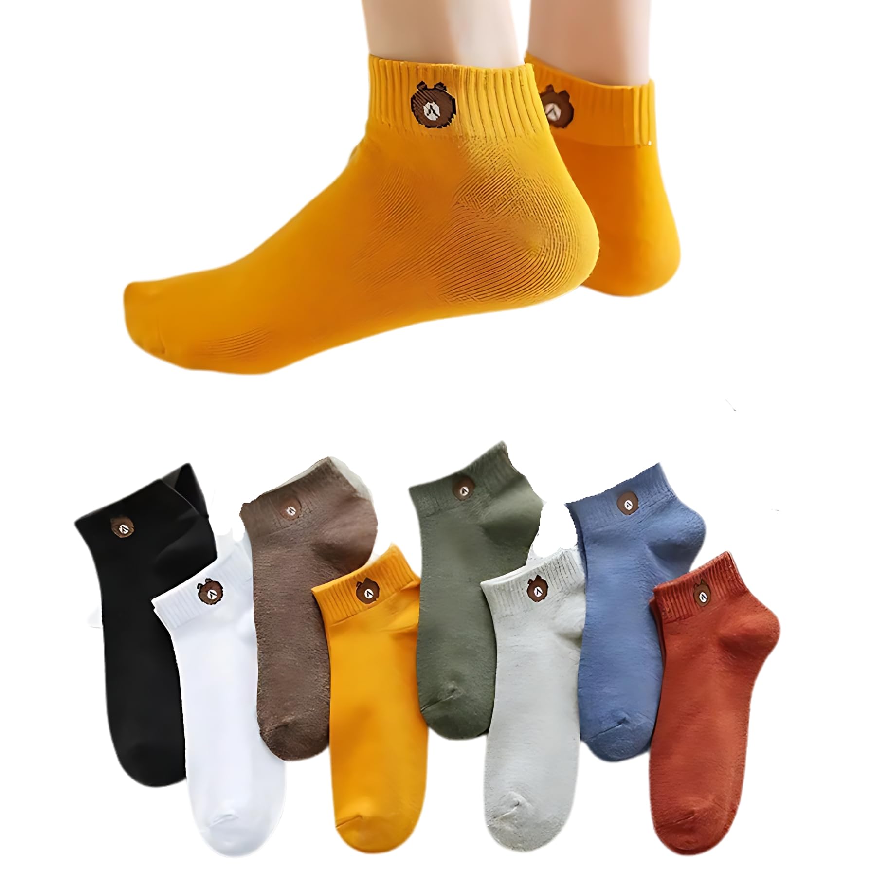 women's ankle socks with heart design, pack of 5, multi-colour