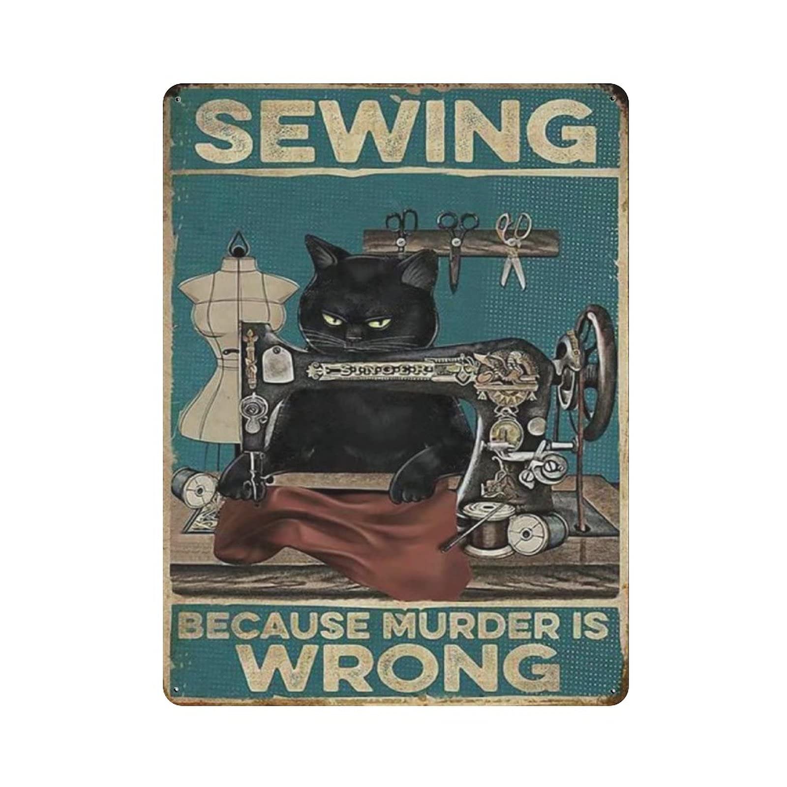 Metal Tin Sign Sewing Because Murded Is Wrong Vintage Tin Poster Metal Sign Wall Decoration Country Kitchen Home Garage Decor 16"x12"