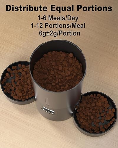 Miniatura 4 de Comedero automático doble para gatos para 2 gatos, 6 comidasdía, 12 porcionescomida, alimentador automático de doble potencia para mascotas,