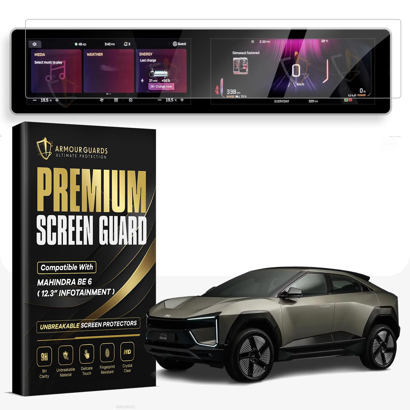 ARMOUR GUARDS Screen Guard For NEW MAHINDRA BE 6 EV 12.3 Inch Infotainment & 12.3 Inch Instrument Cluster Full Length Touchscreen || BE6 Car Display Accessory 2025 [Not Tempered Glass]-picture-17