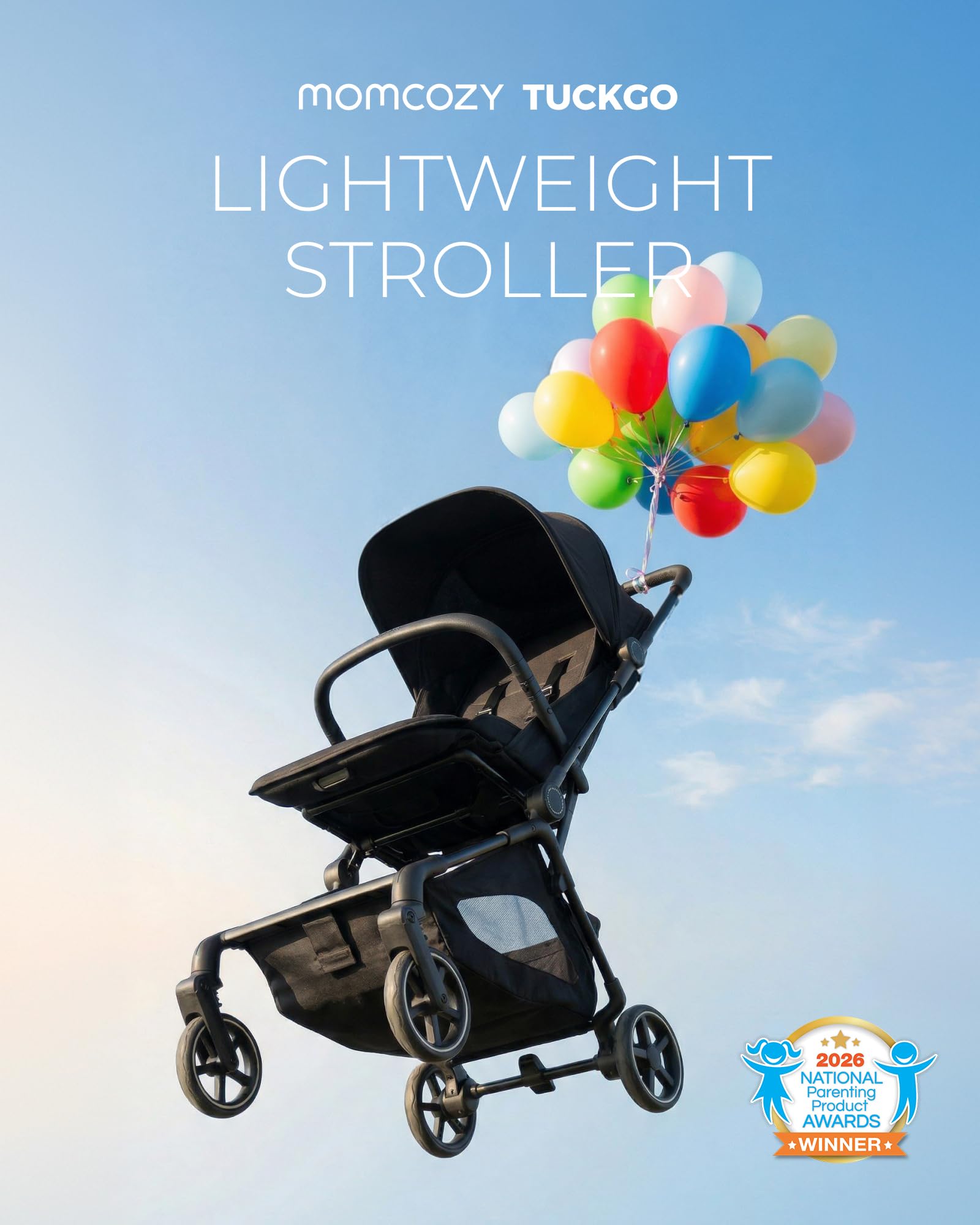 Momcozy TuckGo Travel Stroller, Spacious Seat, One-Hand Fold, 33 L Storage