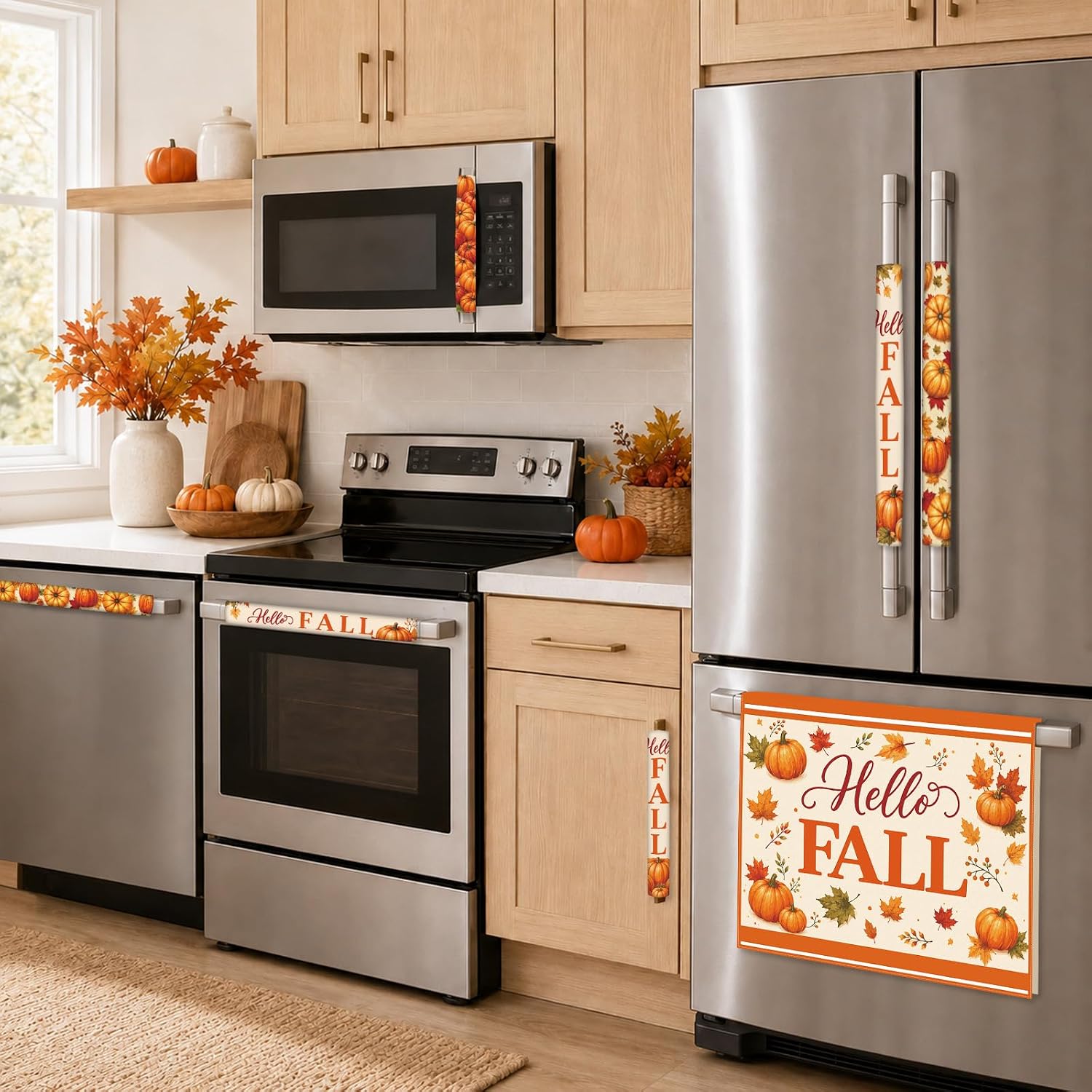 Fall Pumpkin Refrigerator Handle and Cabinet Knob Covers Kitchen Decor