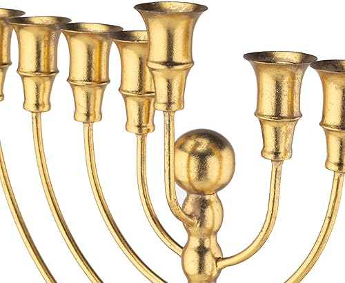 Miniatura 5 de Hanukkah Menorah 9 ramas, portavelas decorativo de menorás para Janucá, juego de 1 candelero de 9 brazos (dorado)
