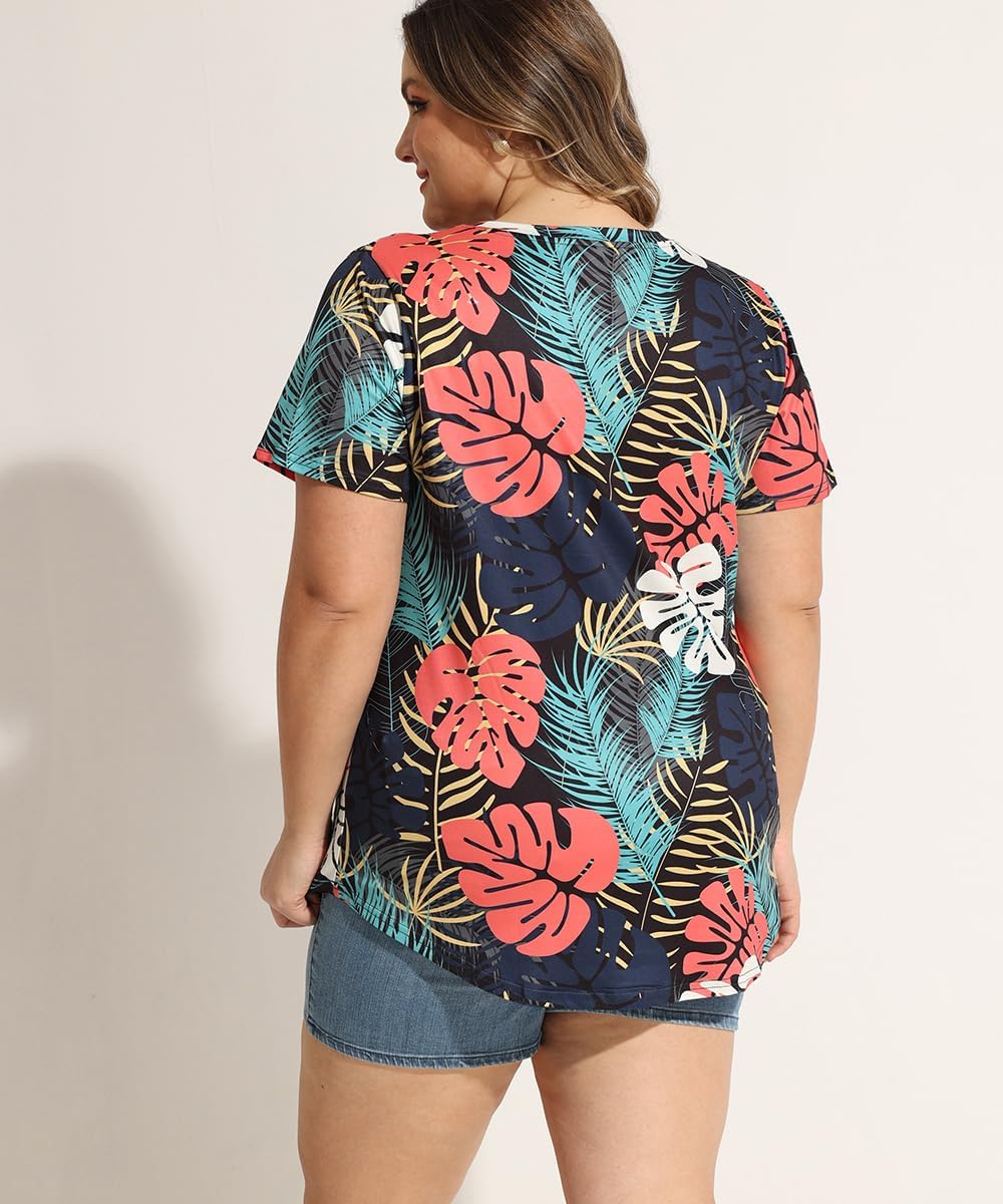 RITERA Women Plus Size Tops Tie Dye V Neck Shirt Floral Camo Summer Short Sleeve Tunic Oversized Ladies Blouse XL-5XL - Image 5