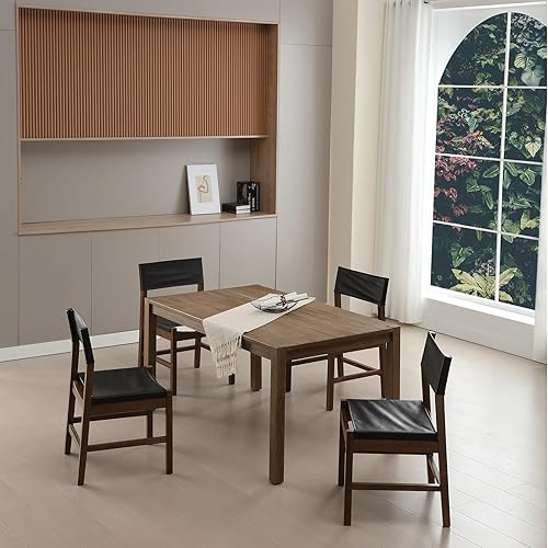 Miniatura 7 de Juego de 4 sillas de comedor negras, modernas de mediados de siglo, sillas de cocina sin brazos con respaldo, silla auxiliar cómoda de cuero con