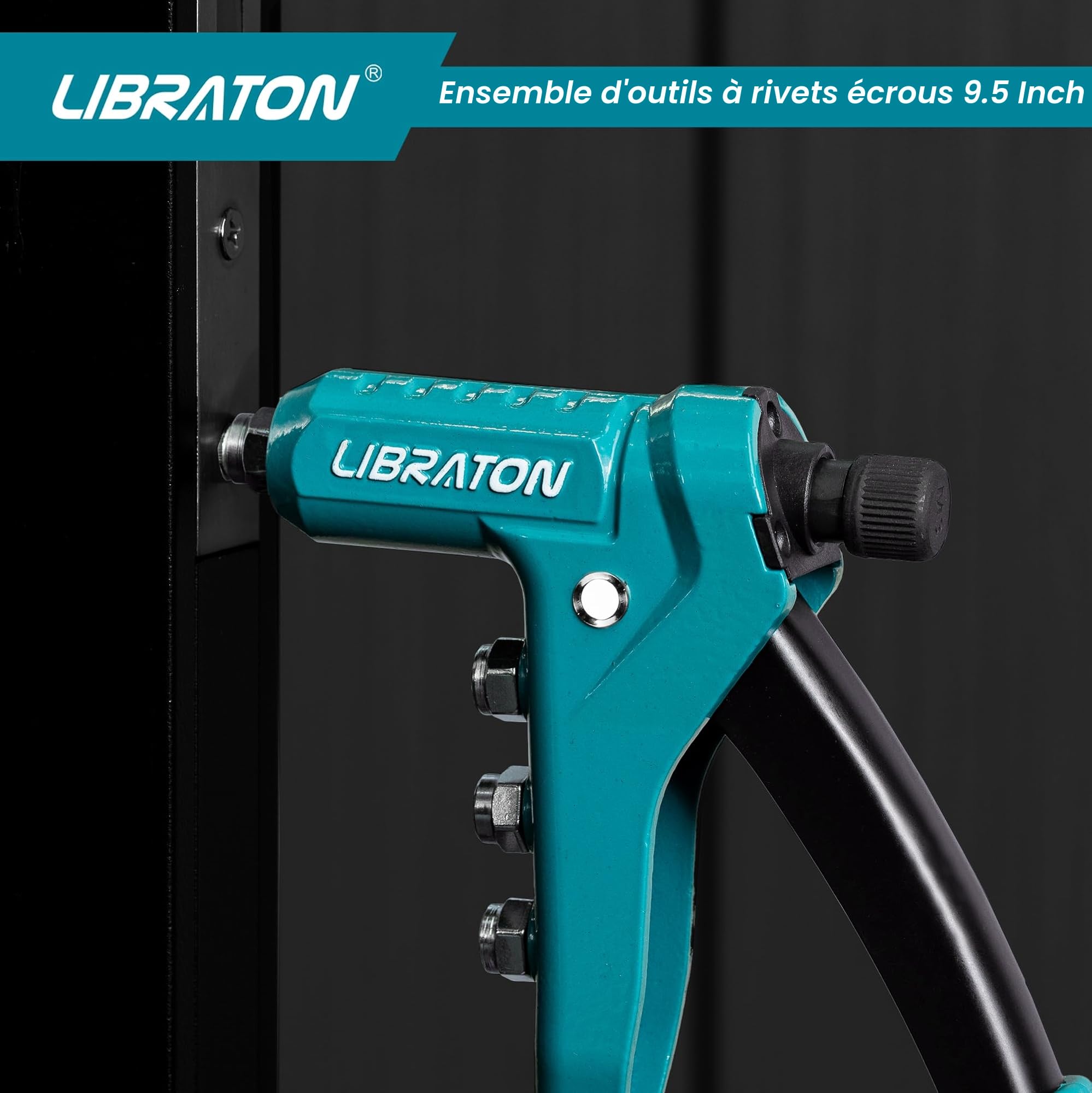 Libraton Pince Ecrou a Rivet, Pince à Insert Fileté, Outil d'écrou de rivet de 9,5 pouce, Filetée Rivet Kit avec Écrous e Mandrins M3, M4, M5, M6, Pistolet à Ecrou Rivets Manuelle
