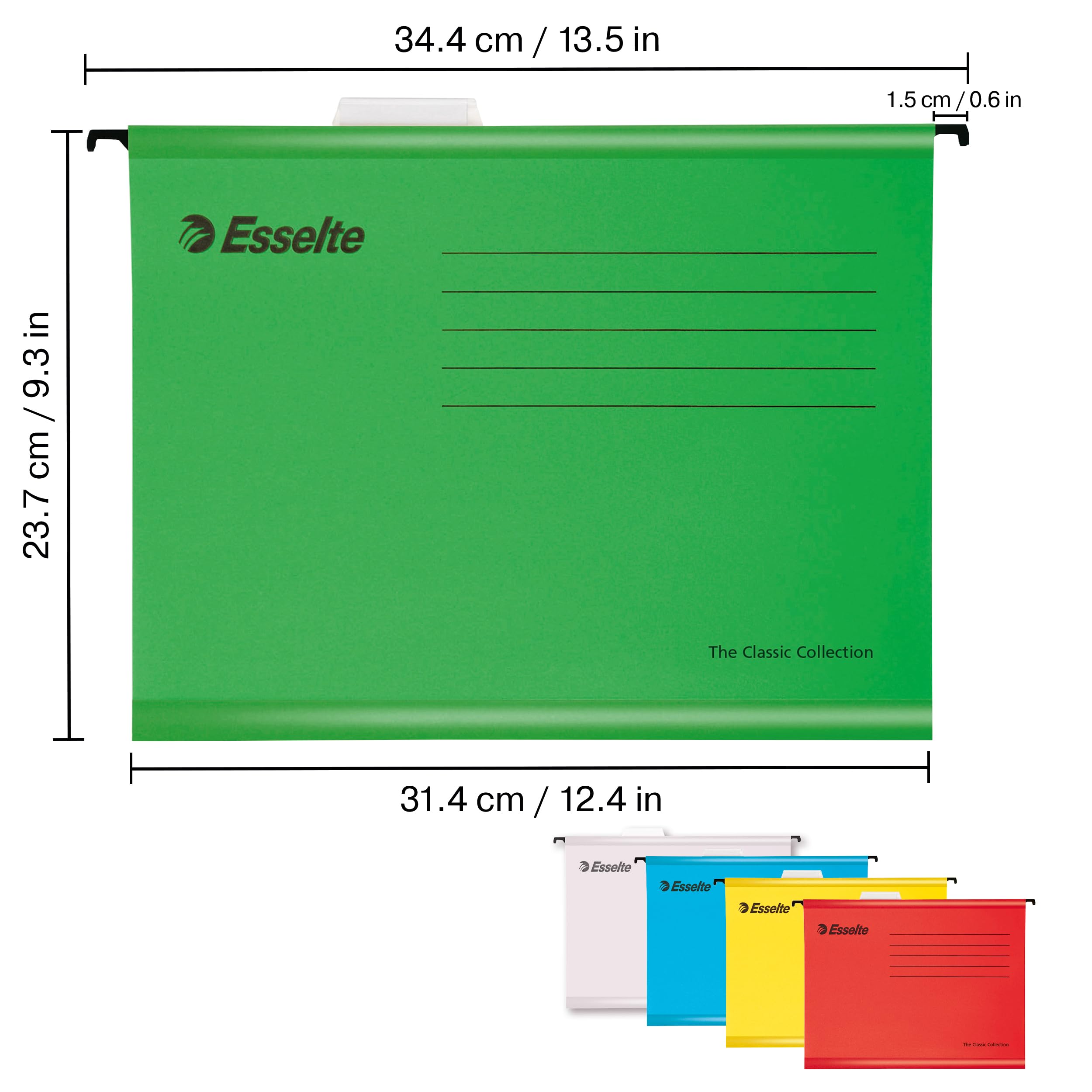 Esselte, 15 Wzmacnianych Teczek Zawieszanych z Recyklingowanego Kartonu, Format A4, Wymienne Identyfikatory i Etykiety, Wielokolorowe, 628808