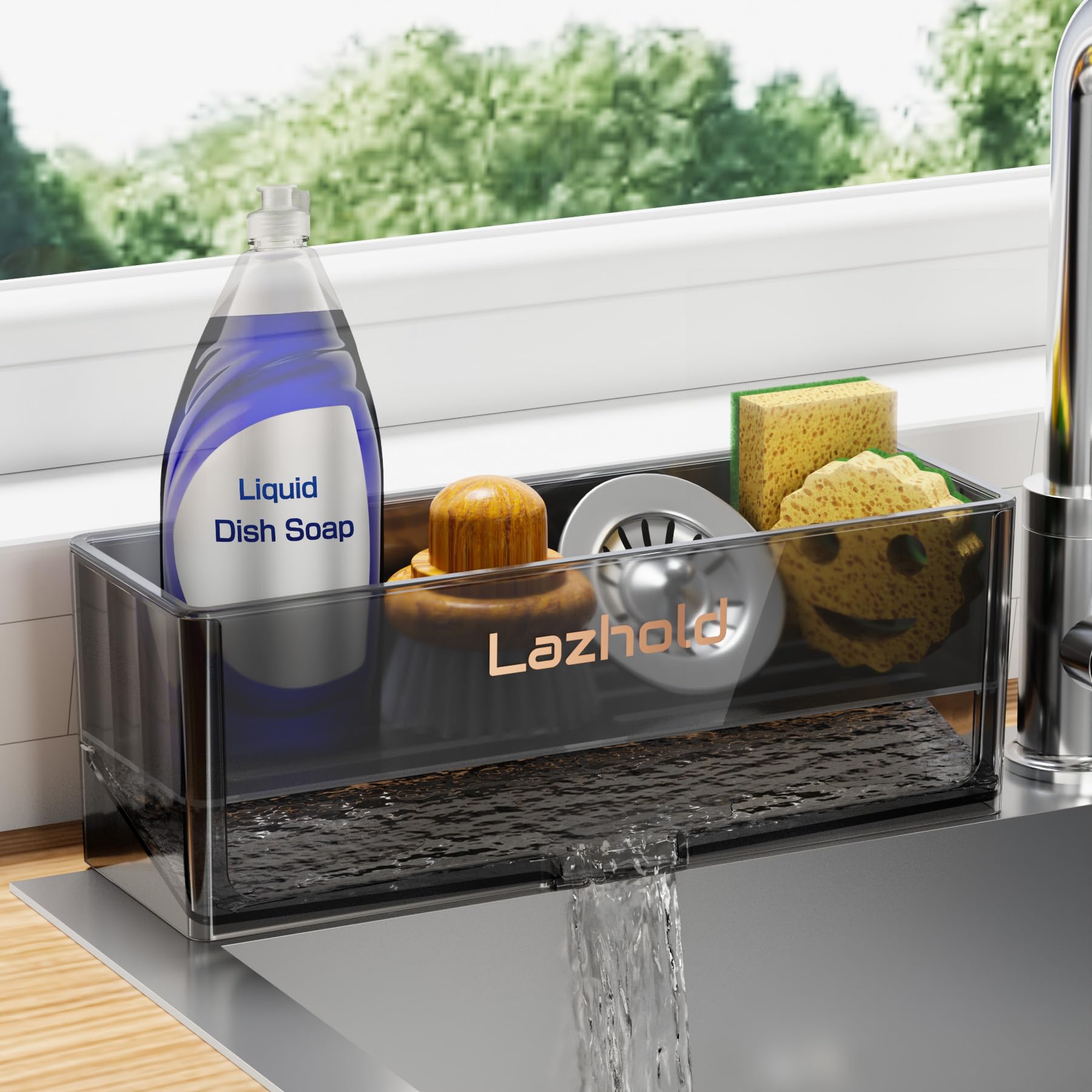 Organizador de Fregadero Cocina de Esponja con Estante Extraíble y Gran Capacidad, Organizador de Fregadero para Baño Cocina Fregadero (Negro)