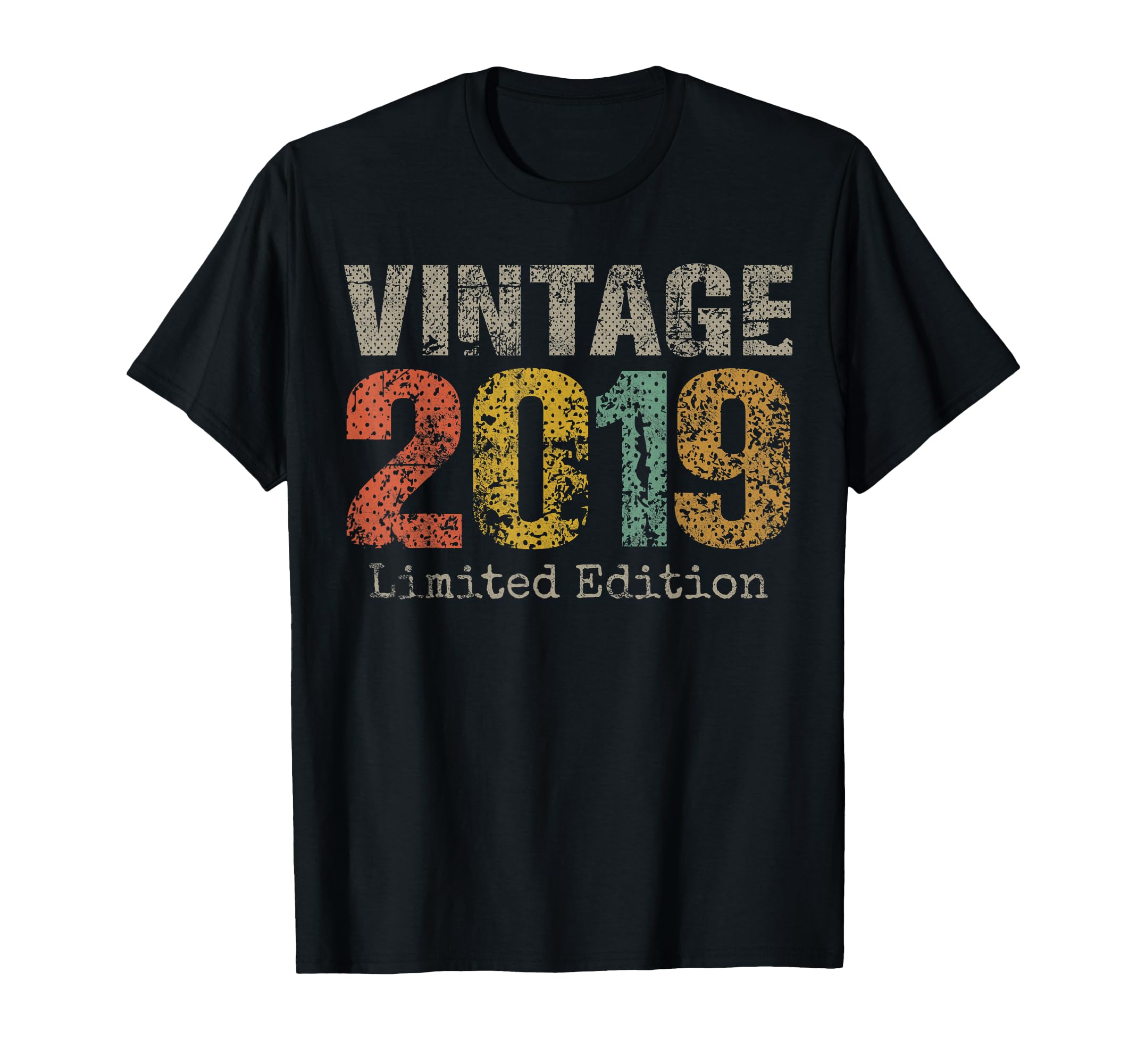Vintage 2019 Text 7th Birthday Gift Boy Girl 7 Year Old T-Shirt