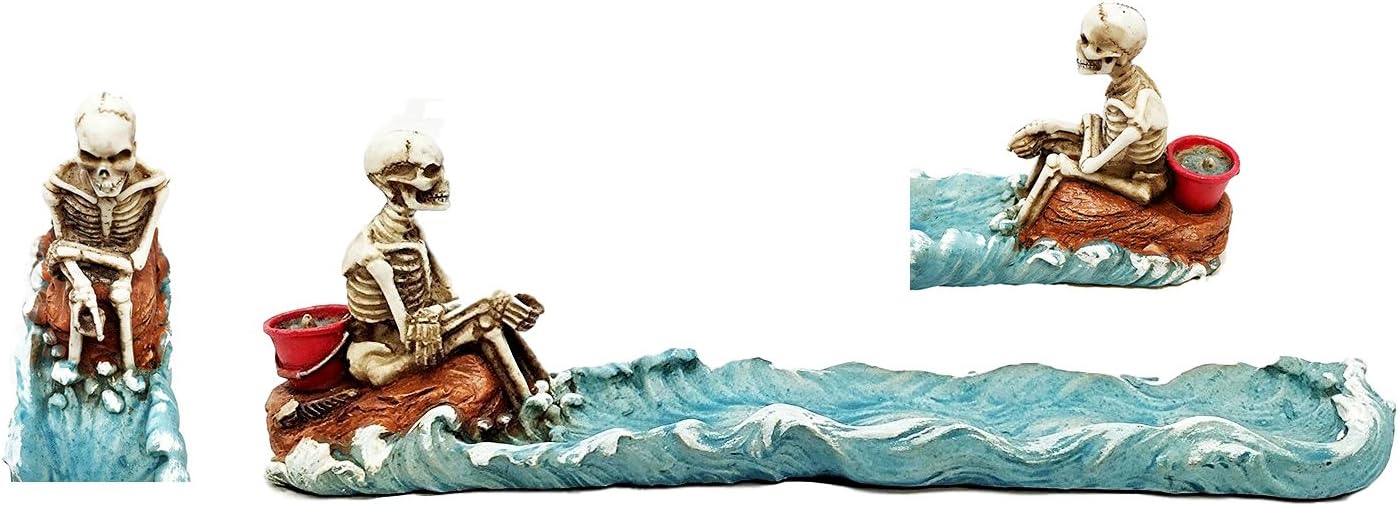 Ebros Gift Cast Away Skeleton Stranded On Island Fishing for Fish Incense Burner Figurine