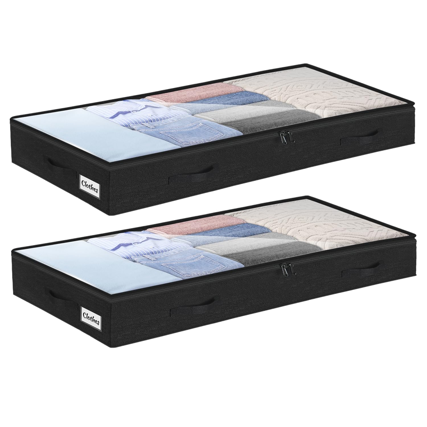 4 Inch Low Profile Under Bed Storage Drawer 2 Pack, Lightweight Underbed Clothes Storage Container Bins with NO STURCTURE, Shallow Storage Bag for