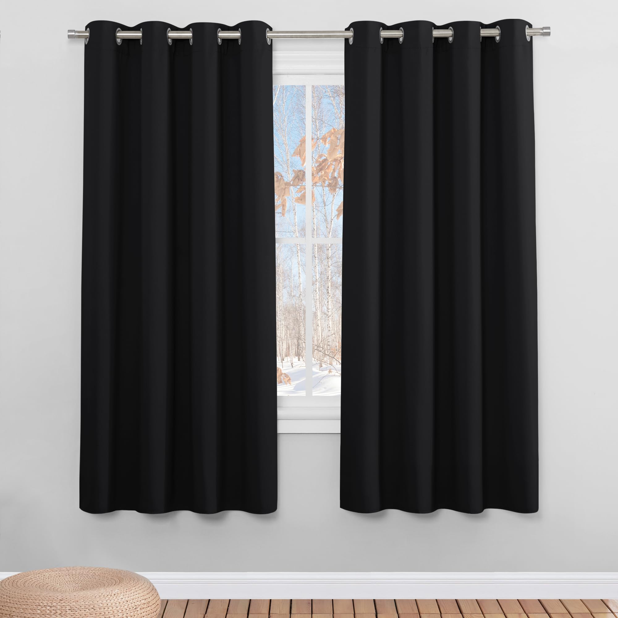 PONY DANCE Tenda Oscurante con Occhielli Tende Termiche Isolanti per Interni Curtains Camera da Letto Moderne Decorazione per Soggiorno 2 Pezzi L 140 x A 175 cm, Nero