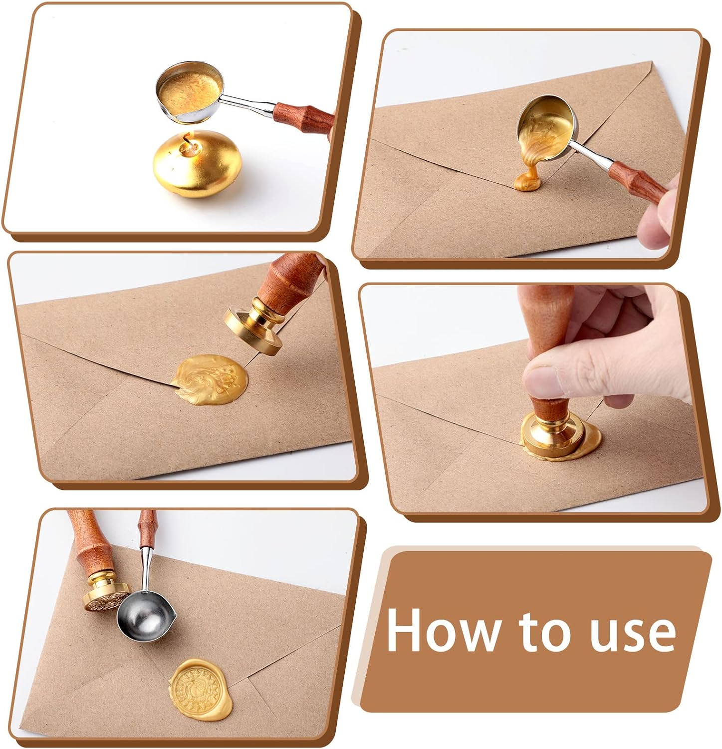 Chengu 6 Pcs Wax Seal Spoon Melting Wax Spoon with Wooden Handle Sealing Stamp Melting Seal Warmer for Sealing Stamp Envelope Craft Wedding Party Invitations