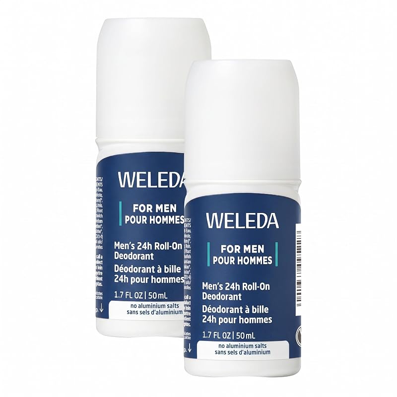 Desodorante masculino roll-on Weleda com alcaçuz e hamamélis, sem sais de alumínio, pacote com 2