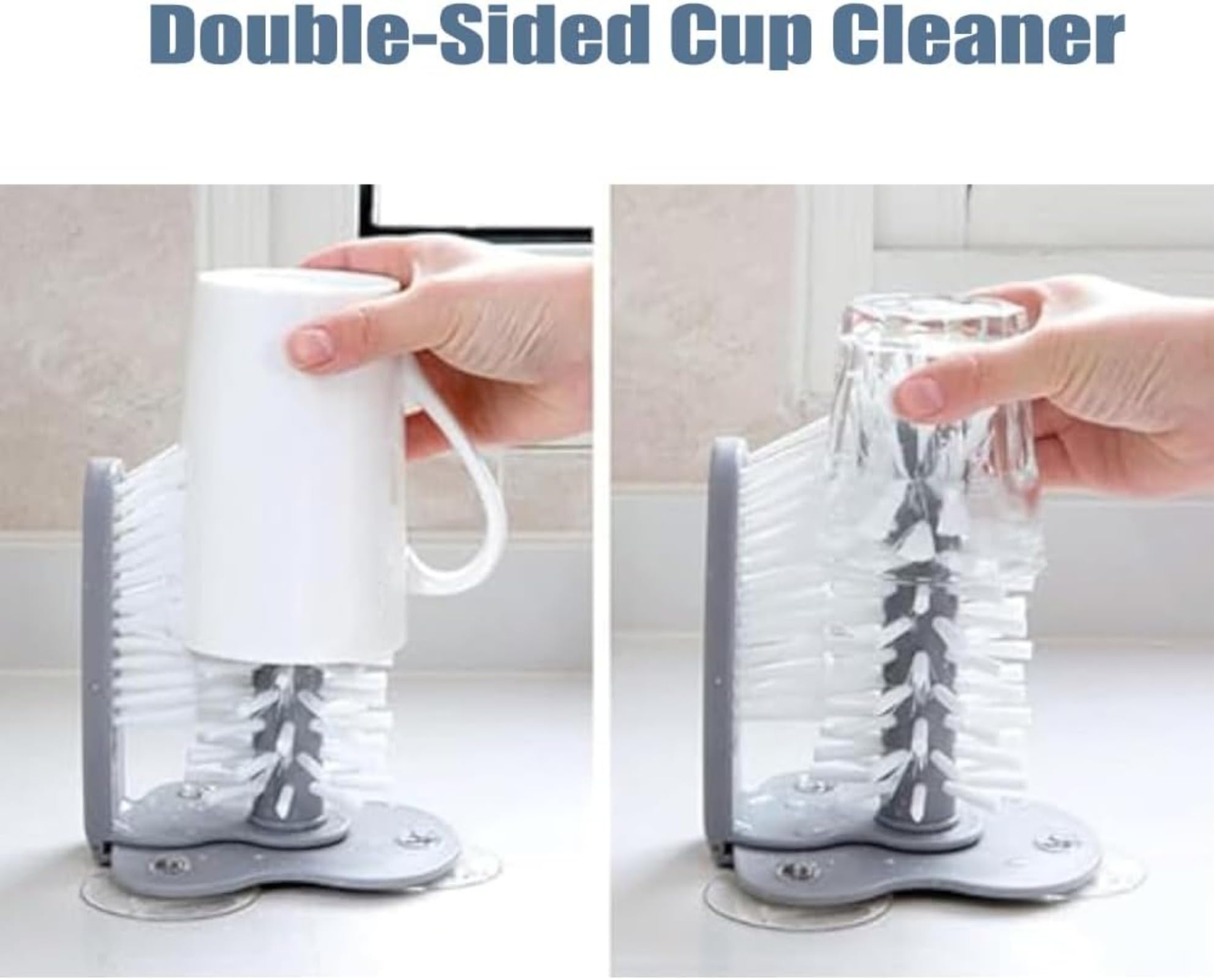 Emboadlie Double-Sided Cup Cleaner - Lazy Double Sided Glass and Cup Cleaner with 3-Suction Cup Base, Space-Saving Detachable Design for Sink Organization