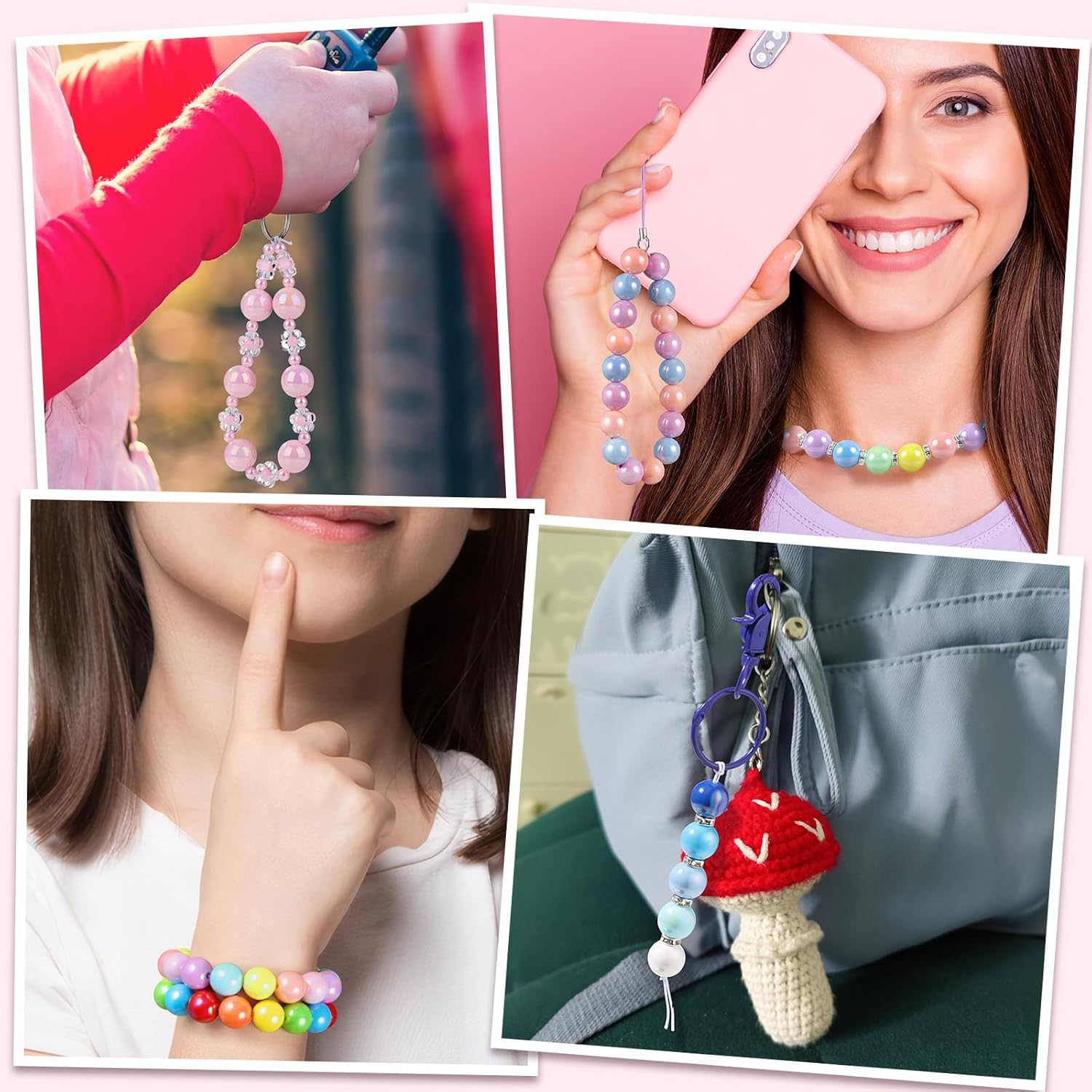 Funtopia 290pcs Beads for Pens, 14mm Focal Beads Pen Making Kit for Keychains Beadable Pens, Rainbow Chunky Bubblegum Acrylic Beads with Rhinestone Rondelle Spacer Bead for DIY Craft Supplies - Image 5